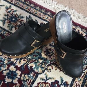 Michael Kors Black Clogs with Wooden Sole